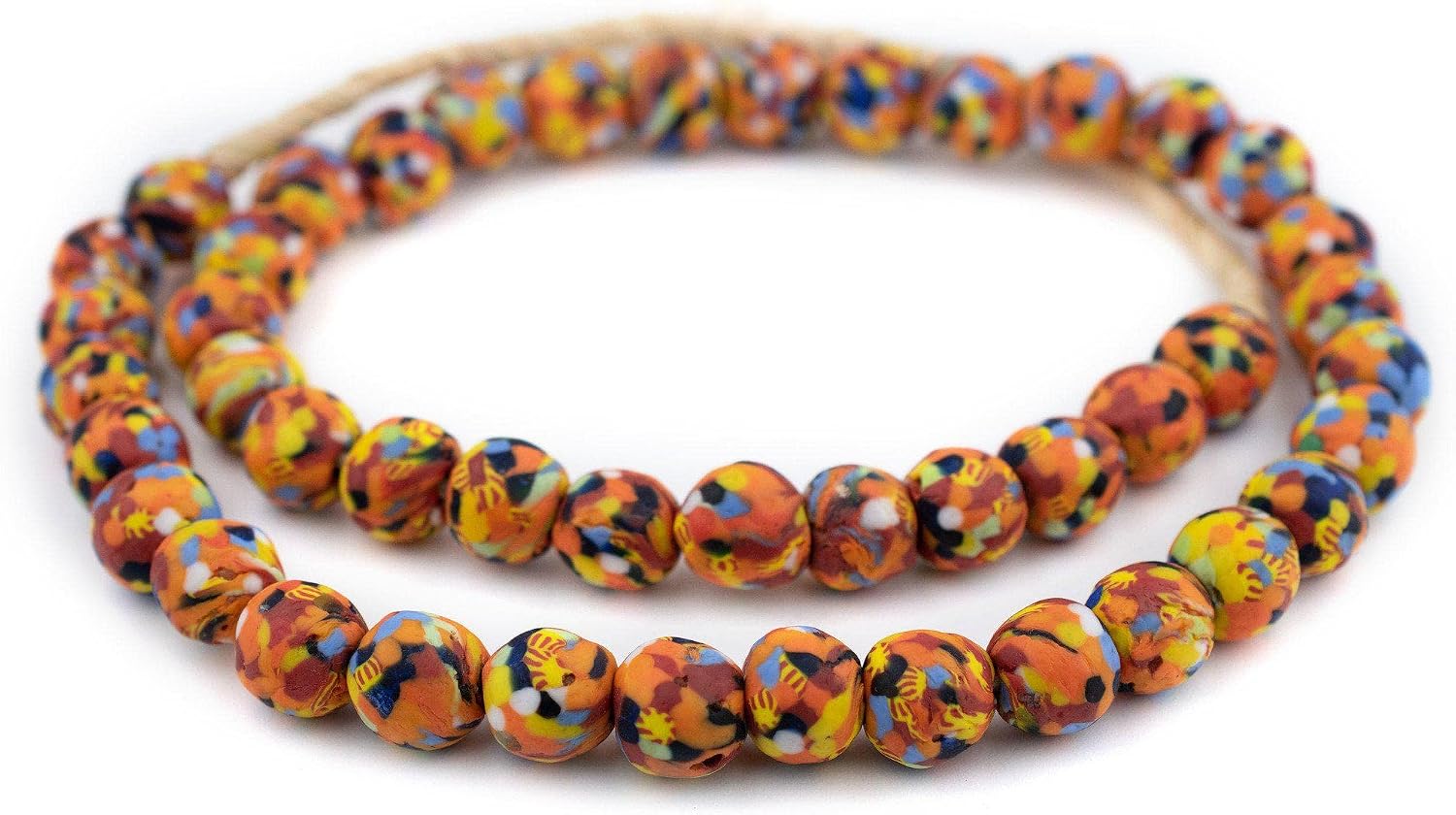 The Bead Chest Bright Medley Fused Recycled Glass Beads 14mm Ghana African Multicolor Round Large Hole 30 Inch Strand Handmade Fair Trade