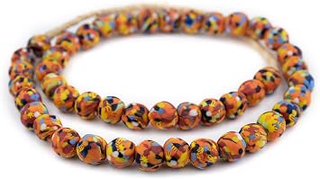 The Bead Chest Bright Medley Fused Recycled Glass Beads 14mm Ghana African Multicolor Round Large Hole 30 Inch Strand Handmade Fair Trade