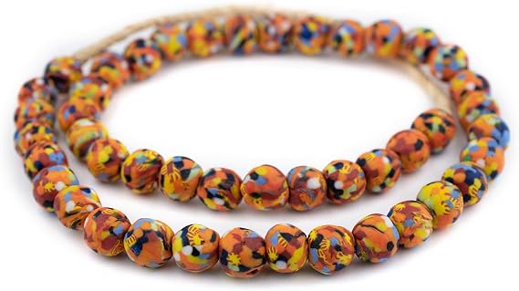 The Bead Chest Bright Medley Fused Recycled Glass Beads 14mm Ghana African Multicolor Round Large Hole 30 Inch Strand Handmade Fair Trade
