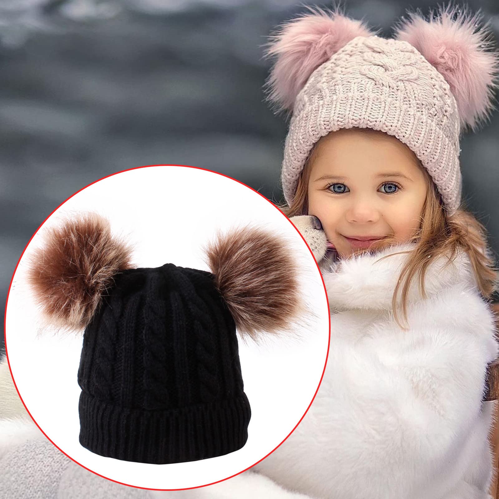 Zimowa Ciepła Czapka Bawełniana Farbowana Dla Chłopców Dziewczęta Czapka Z Dzianiny Dziecięce Czapki Zimowa Czapka Dla Malucha Dziecięce Nauszniki/Black/One Size