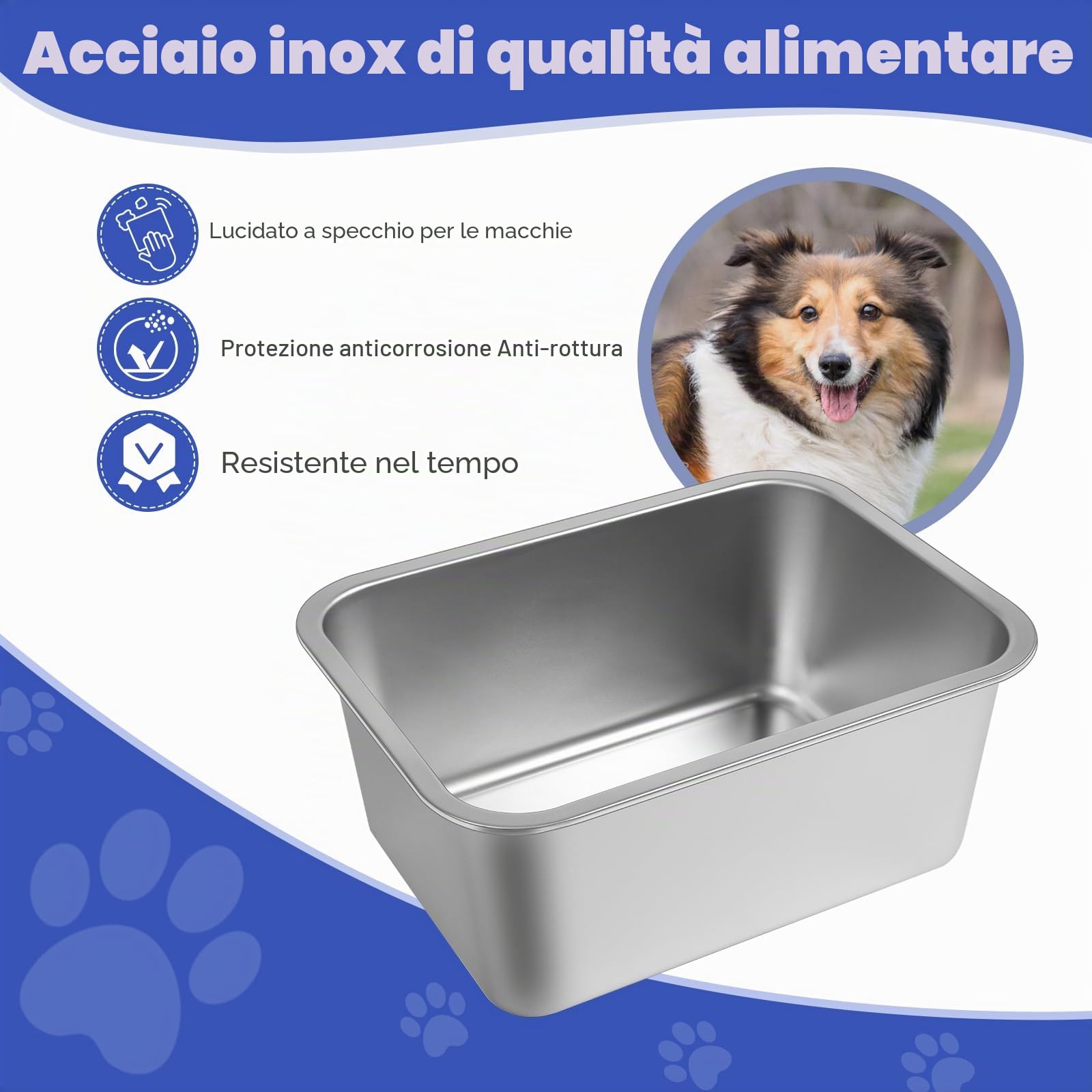 Ciotola d'Acqua per Cani 11,4 L/401 Oz - In Acciaio Inox per Razze Medie e Grandi, Durevole, Anti-Caduta e Facile da Pulire, 36 × 27 × 15 cm