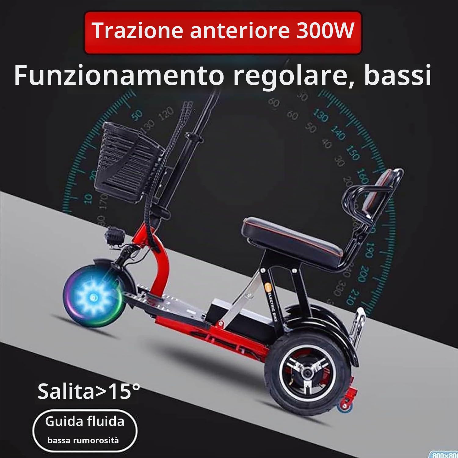 Scooter Elettrico Pieghevole Leggero a 3 Ruote Ausilio alla Mobilità Portatile per Anziani per Anziani e disabili