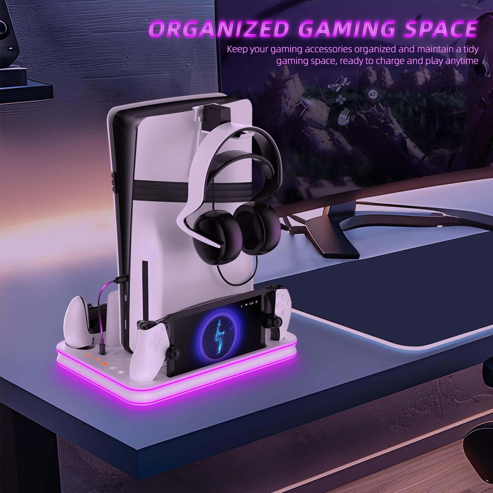 Supporto e stazione di raffreddamento per PS5 / PS5 Slim / PS5 Pro con controller LED stazione di ricarica