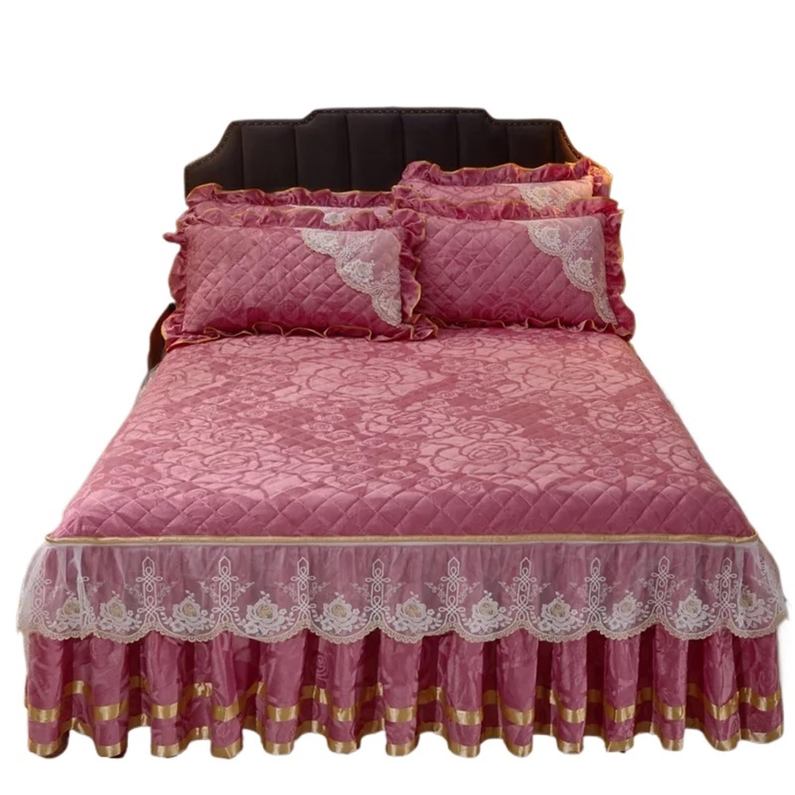 Winter Coral Fleece Zipper Removable Bedspread King Queen Thicken Velvet Quilted Bed Skirt Not Including Pillowcase(Color-6,1pc Skirt 180x200cm)