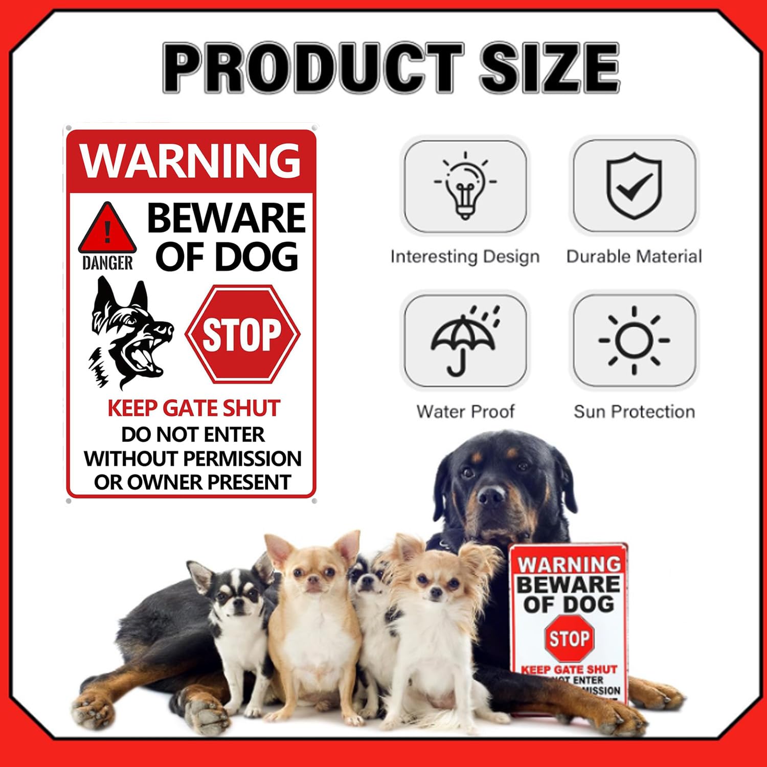 Beware of Dog Sign 2 Pack, Dog Warning Tin Signs Rust Free Fade Resistant UV Protected Reflective, Multicolor - Image 4