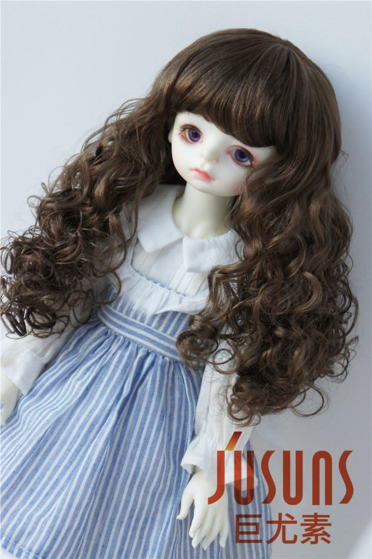 QBaby Doll Wigs JD311 9-10inch 23-25cm Long European Wave Air Thin Bangs Synthetic Mohair BJD Wigs (Medium Brown)