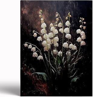 Dark Floral Wall Art Print,Lilies of the Valley Moody Print - Floral Vintage Flower Still Life,Antique Moody Botanical Oil Painting,Dark Academia Decor 24x36inch Framed Art
