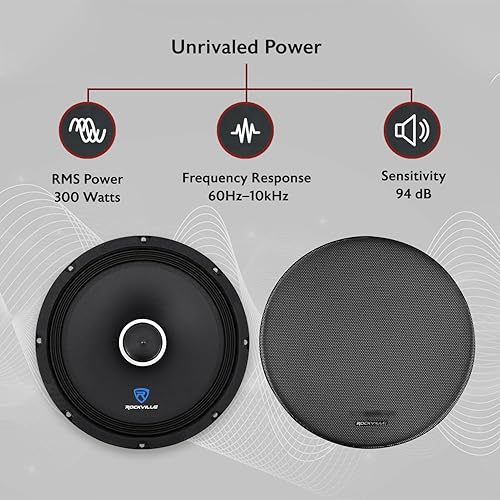 Miniatura 2 de Rockville RXM108 10" 600 vatios 8 ohmios SPL altavoz de bajo medio de rango medio para automóvil con bala