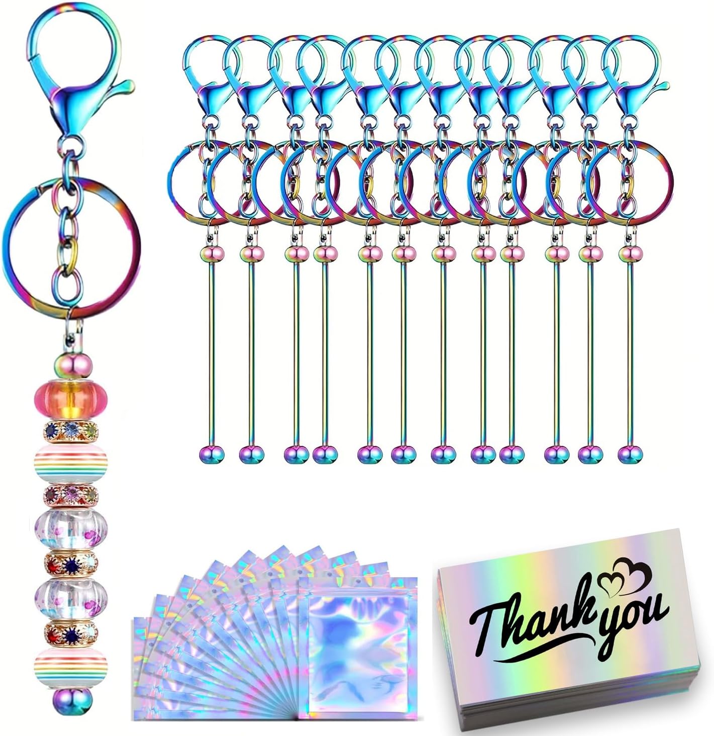 12/24 Set Beadable Keychain Bars, Metal Blank Keychain Blanks for DIY Craft Jewelry Making, Bulk Supplies for Keychain