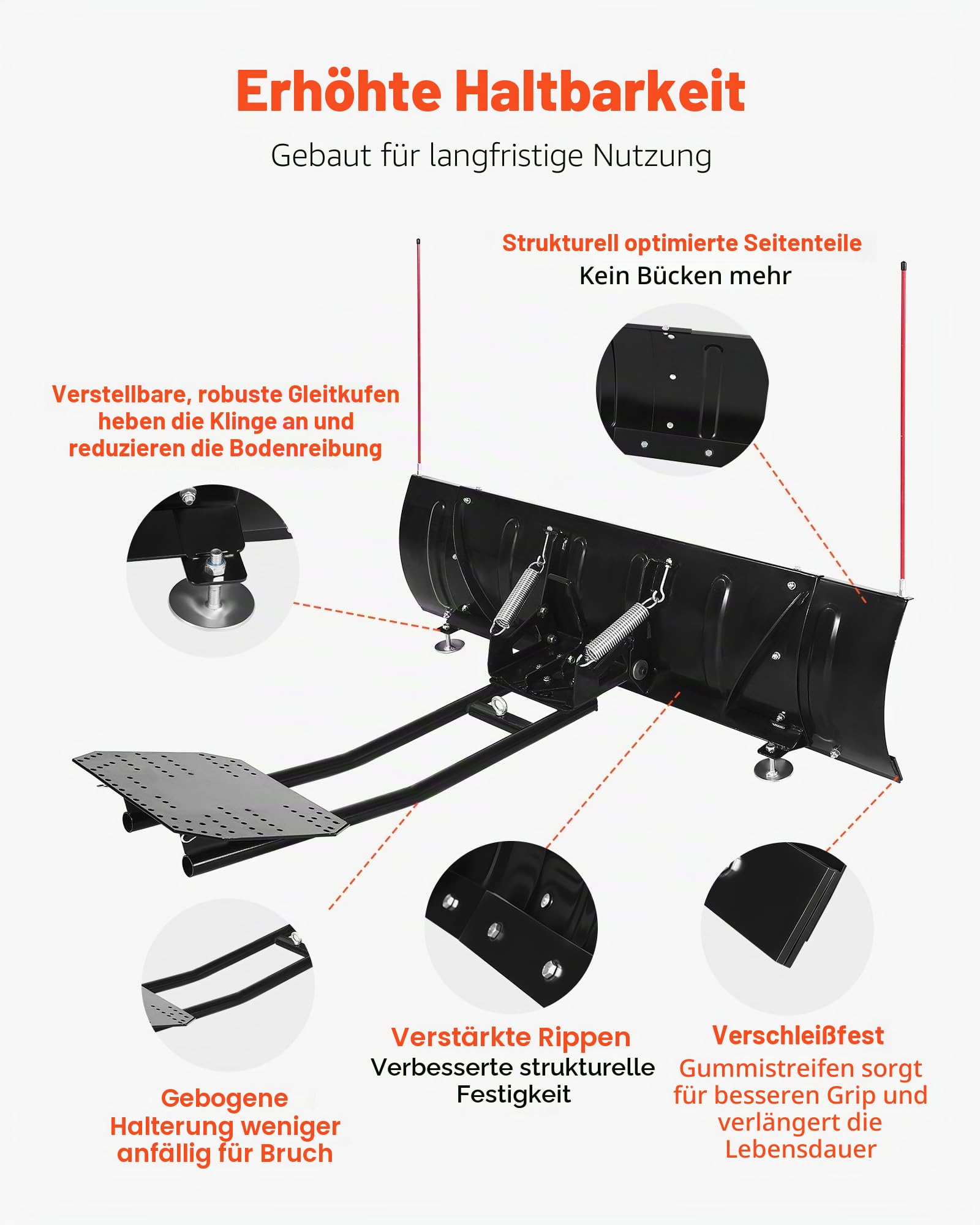 VEVOR Schneeschild, 109/182cm Schneepflug-Set, leicht abnehmbar, universell montierbarer Schneeschieber mit Gummiklappen, Stahlklinge, Räumschild kompatibel mit den meisten UTVs & ATVs