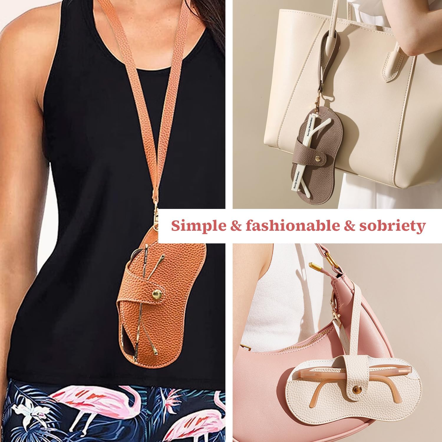 TORMEN Portable Soft Leather Sunglasses Case with Keychain Hook,Lightweight,Slim, Metal Snap Closure - Image 5