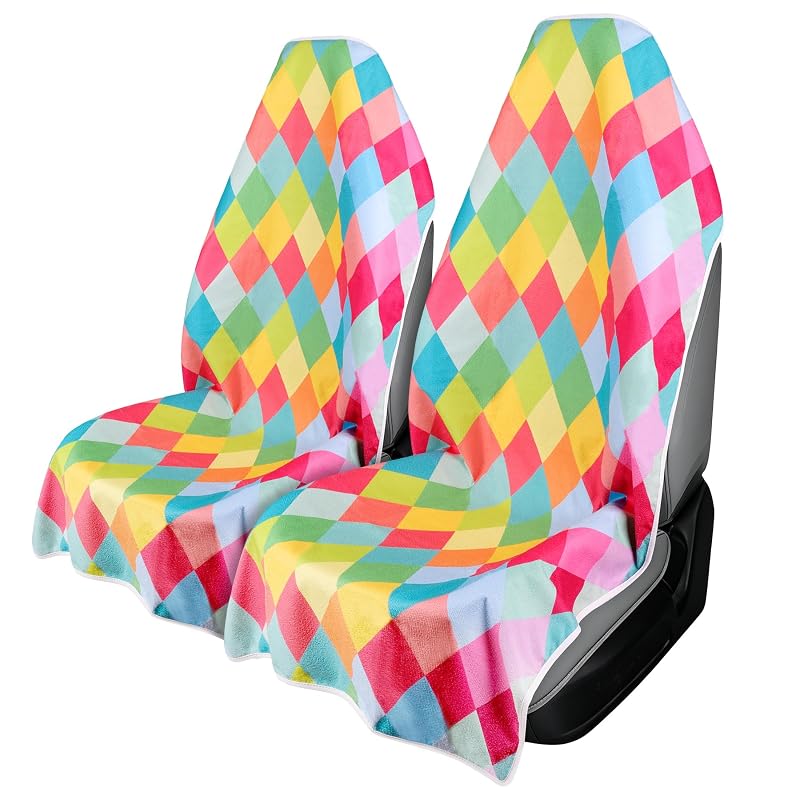 Capa impermeável para banco dianteiro de carro DREAMANIA, toalha de microfibra, antiderrapante, estampa diamante, kit com 2 unidades