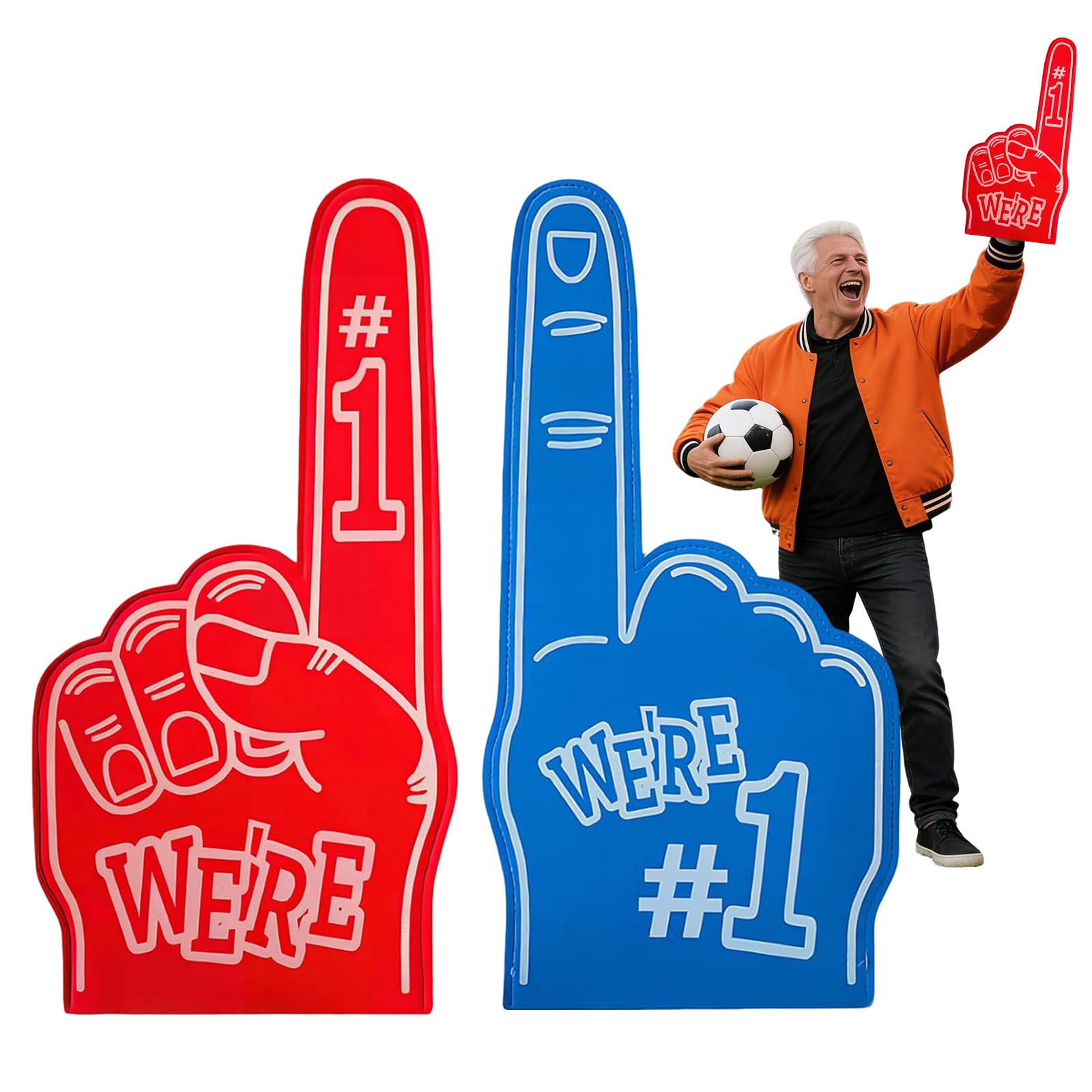 Giant Foam Finger 2 PCS 23x46cm - Blue & Red Gladiators Foam Hands, Sports Events Cheer Party Props, Fan Accessories