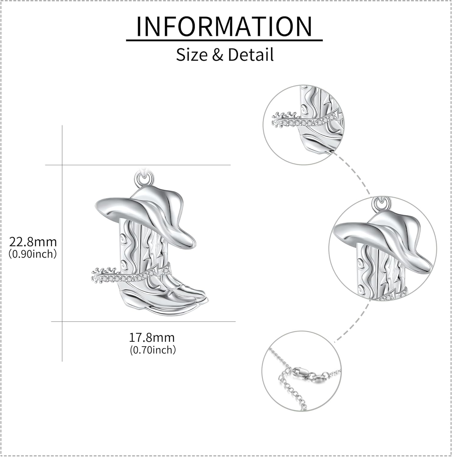 Cowboy Boot Necklace 925 Sterling Silver Western Cowgirl Hat Pendant Necklaces Texas Boot Jewelry Wild West Country Equestrian Gift for Women - Image 5