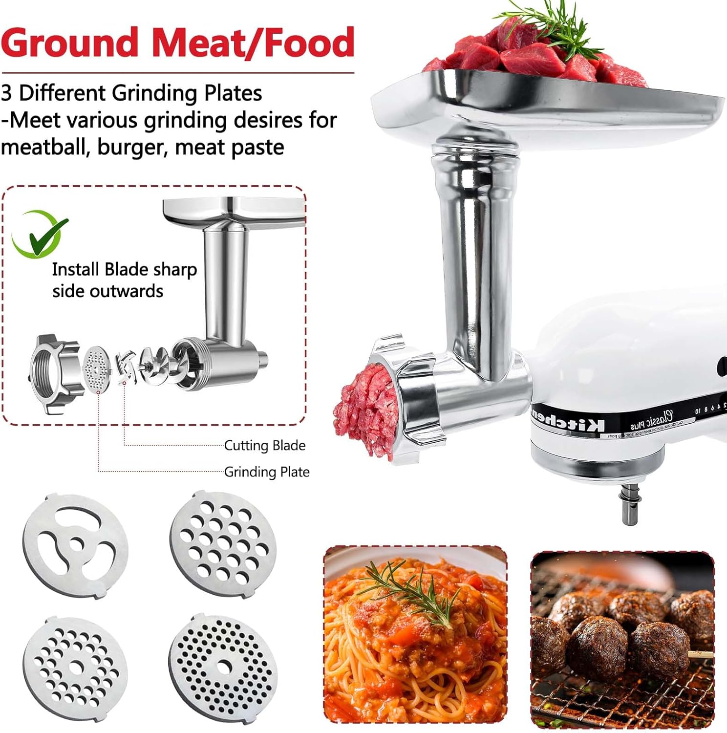 Meat Grinder Attachment Compatible With Kitchenaid Stand Mixer,Includinggrinder Plates, Grinder Blades, Sausage Tubes, Burger Patty Presses,For Home Kitchen Use, Stainless Steel