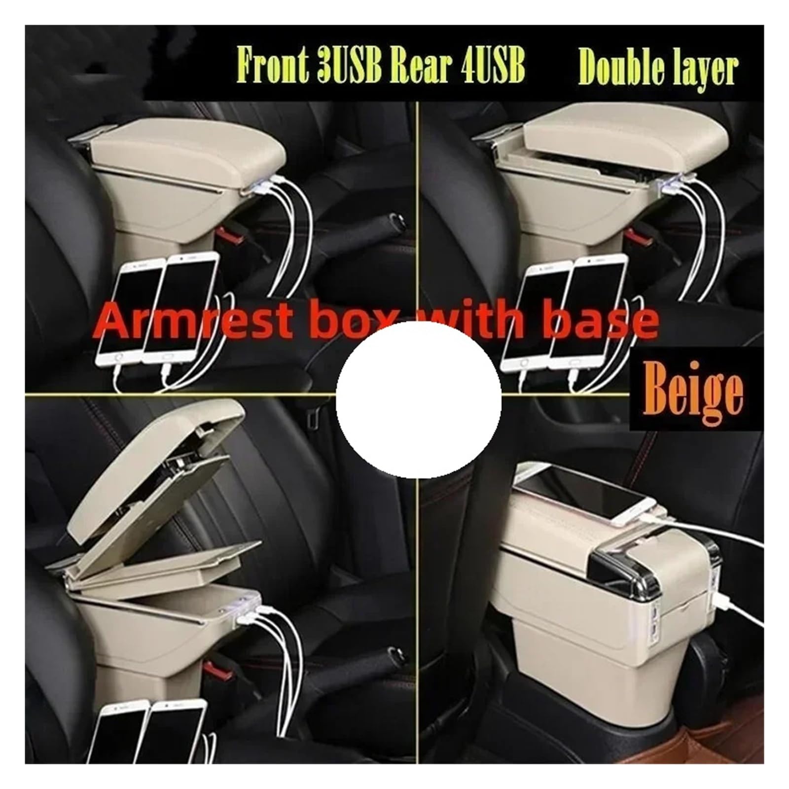 Pasuje do samochodu Fiat Punto podłokietnik ze schowkiem do centralnego przechowywania modernizacja wnętrza z akcesoriami samochodowymi USB(C Beige 7USB)