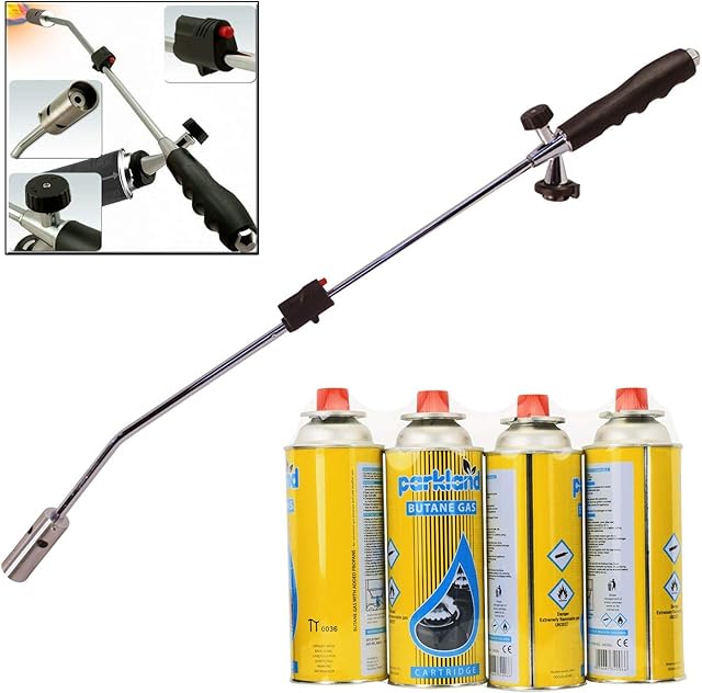 Trendi WEED BURNER KILLER WAND BUTANE GAS BLOWTORCH GARDEN OUTDOOR WEEDS MOSS FUNGUS (WEED WAND + 4 CANISTERS)