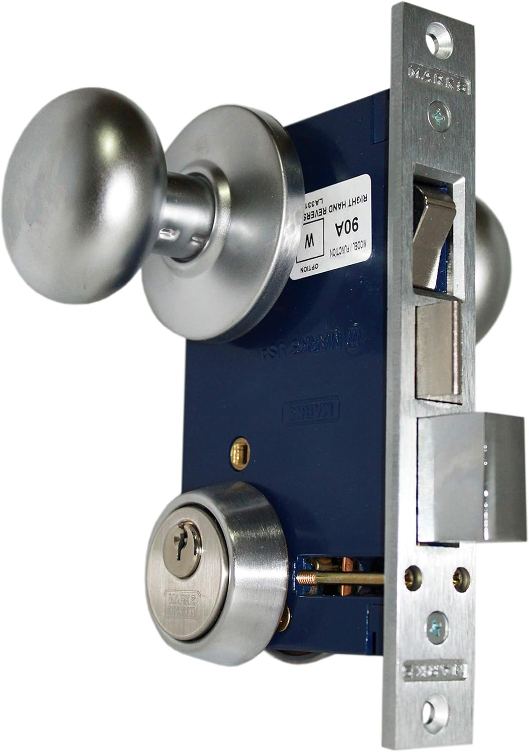 Marks 22AC RHR Satin Chrome Double Cylinder Iron Gate Ornamental Mortise Lock Set with 2-1/2" Backset