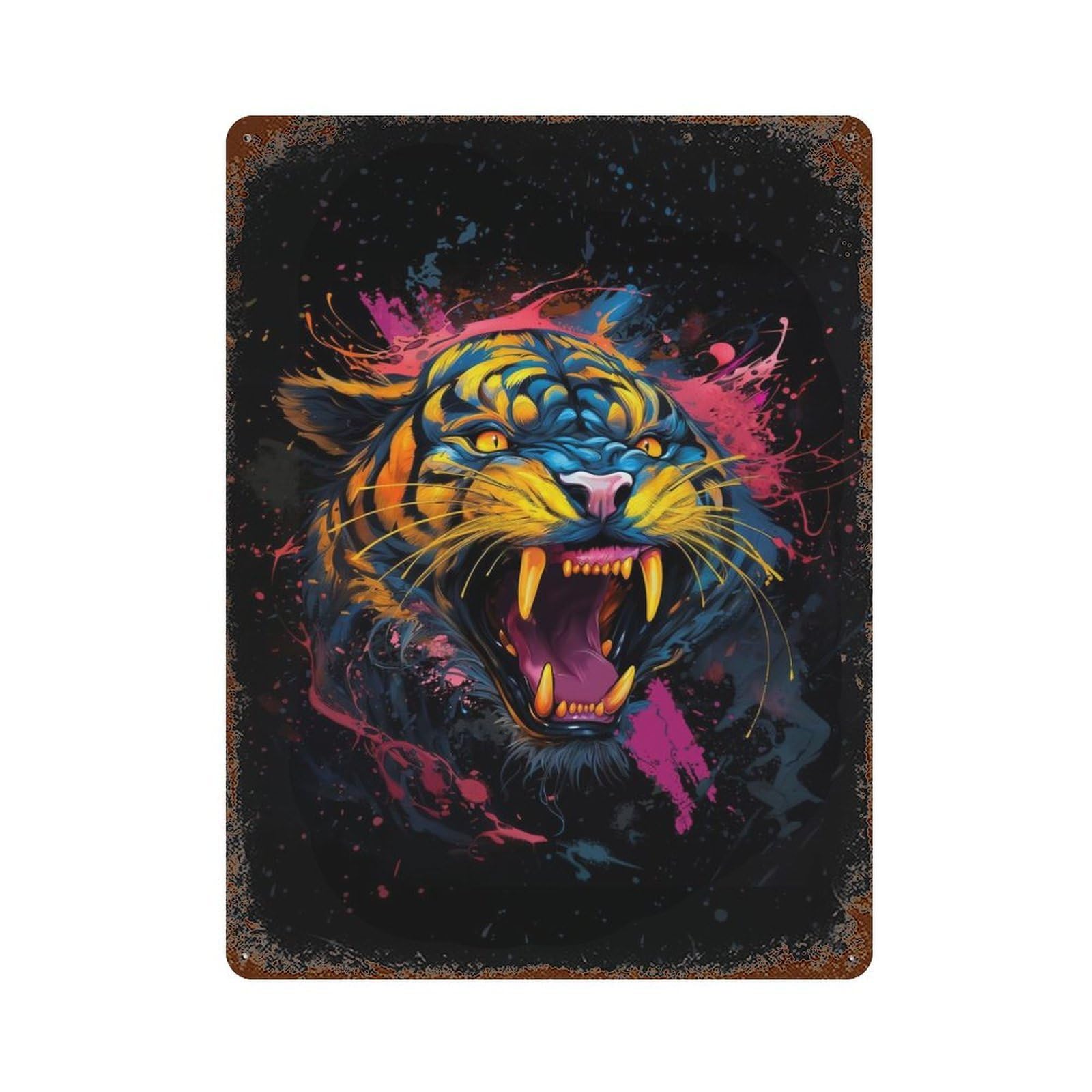 Tiger Color Splash Vintage Rust Metal Sign 15.7"x11.8", Classic Wall Plaque for Basement, Hobby Room And Garage Decor