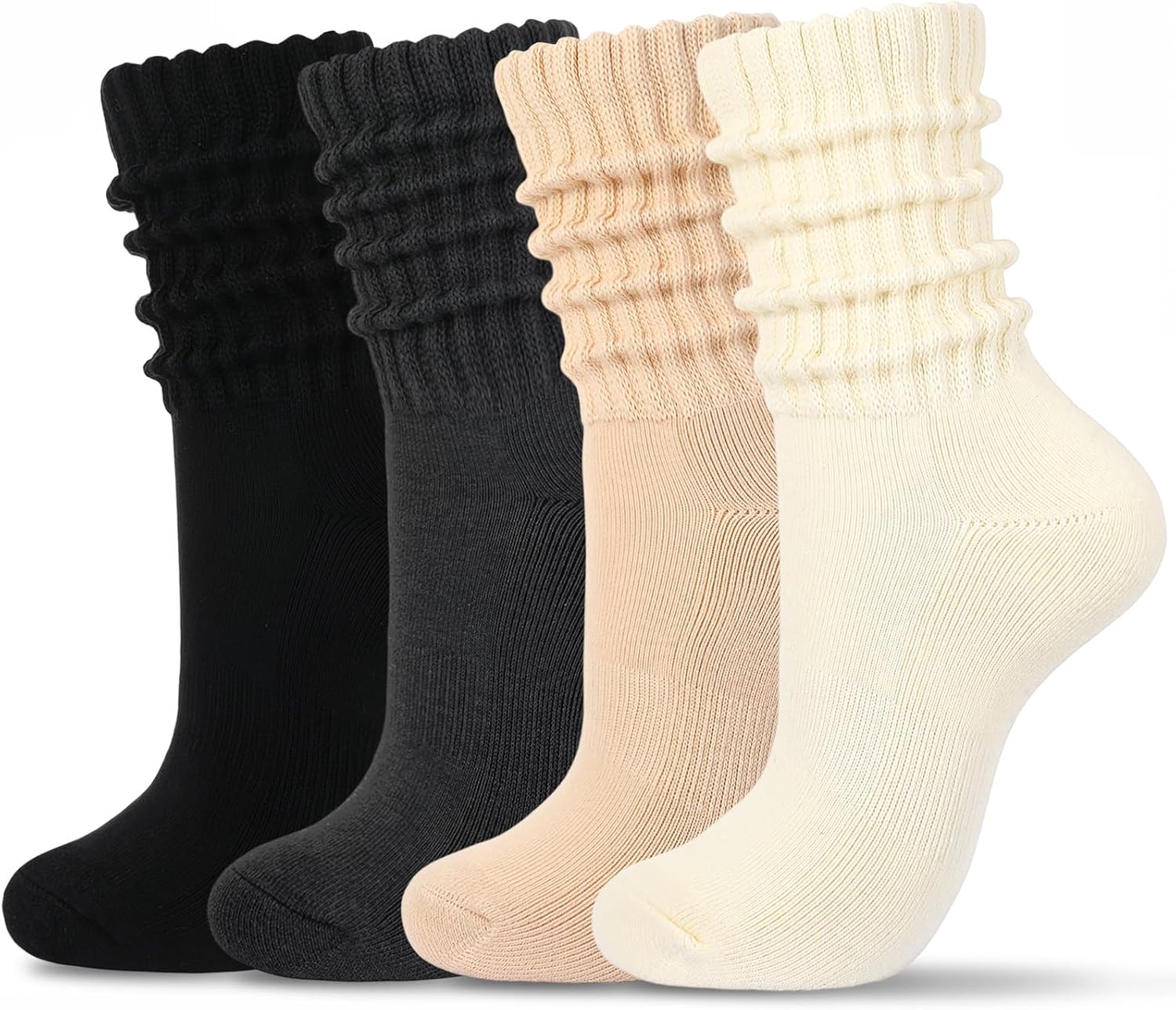 Women Slouch Crew Socks Soft Ribbed Stackable Mid Calf Socks | Stretch Stackable Mid Calf Socks Multi Neutral Tone Pairs For Women Daily Casual Outfits