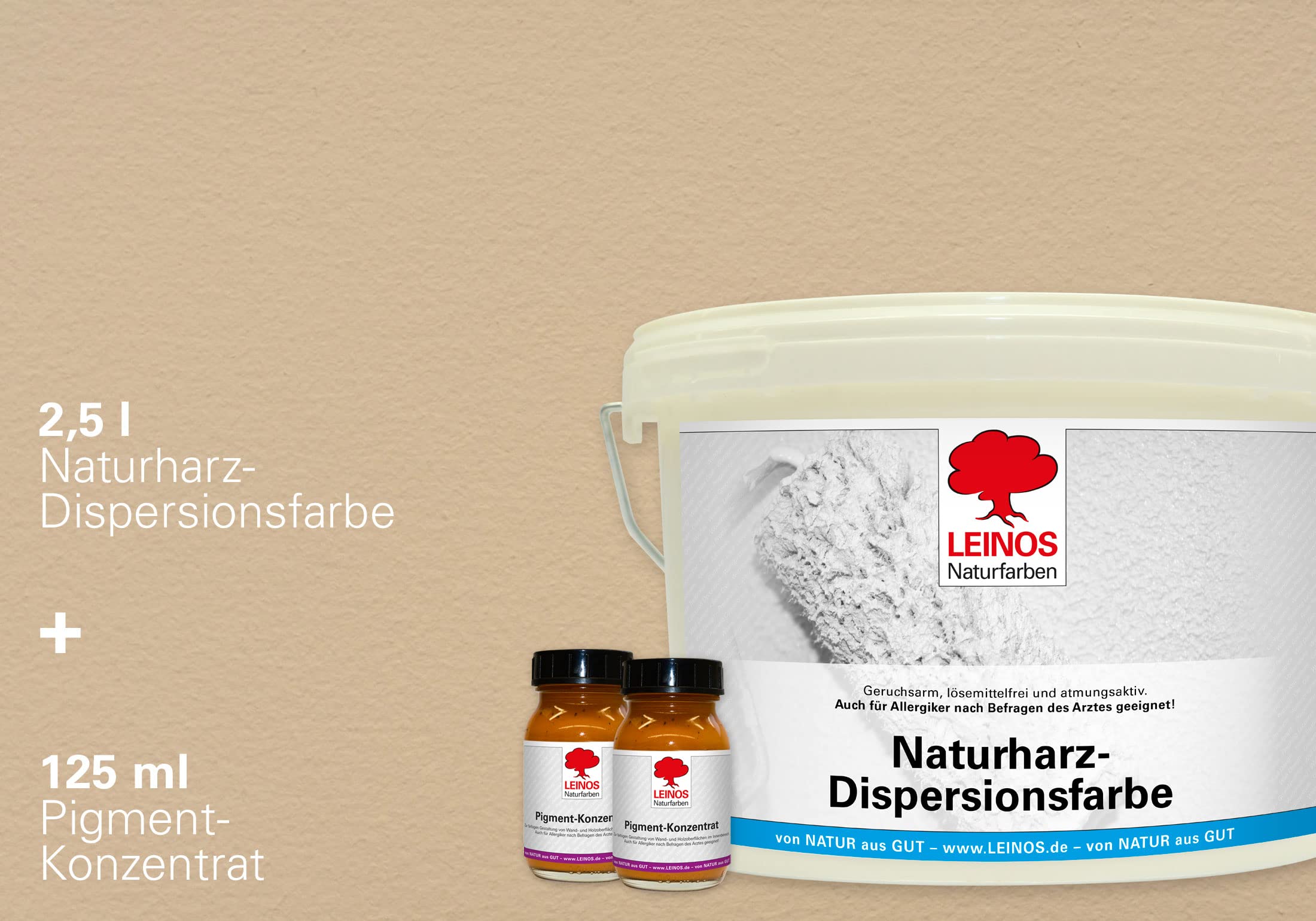 LEINOS Set de pintura para paredes (2,5 l, resina natural de emulsión 660 + 125 ml de pigmento concentrado 668.311 ocre Havanna