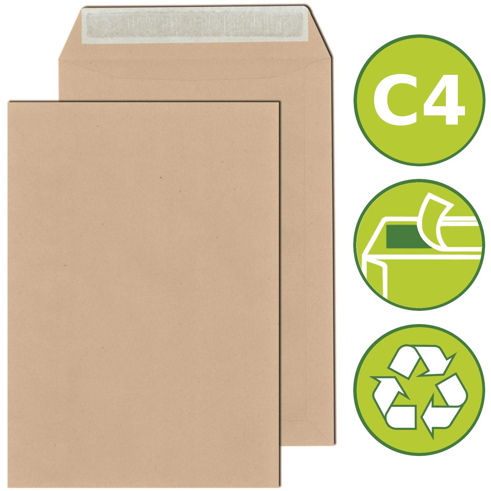 KK Verpackungen Versandtaschen DIN C4 229x324 mm | 5000 Stück, 110 g/m² haftklebend | Briefumschläge ohne Fenster | Braun für DIN A4