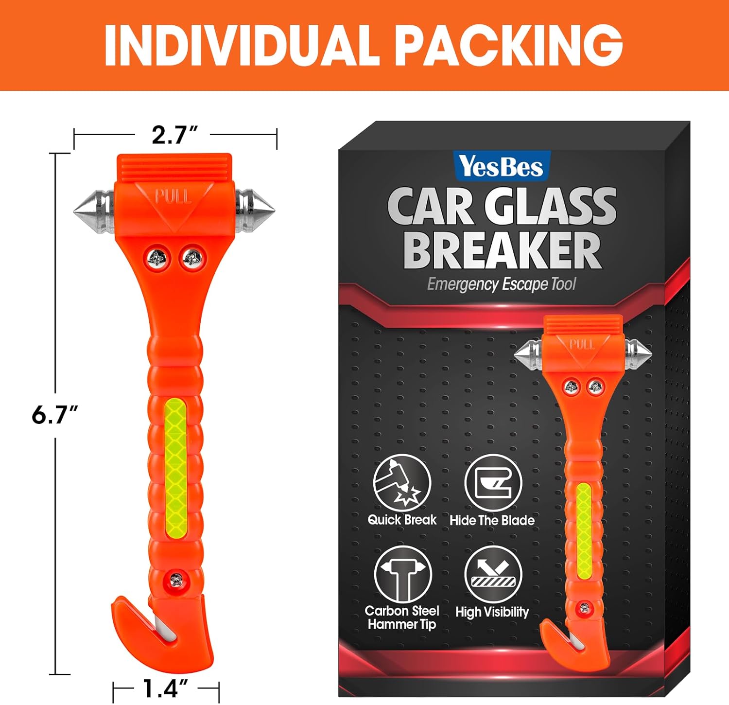YesBes 10 Pack Car Safety Hammer, Window Breaker Seatbelt Cutter 2-in-1, Auto Emergency Escape Tool Car Window Breaker Tool, Car Accessories