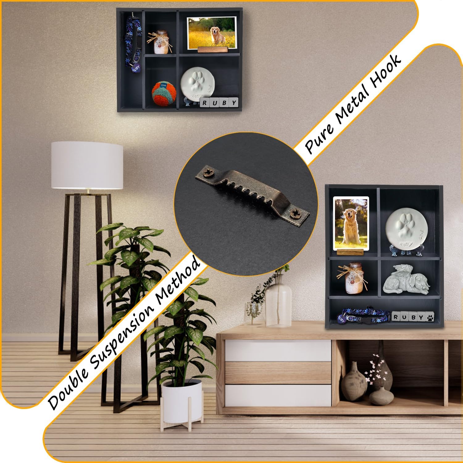 Sofunii Pet Memorial Deep Shadow Box with Shelves for Dogs or Cats,11*14" Solid Wood Pet Frame Urn Ashes Display Case for as Loss Pet Remembrance Memory Keepsake - Black