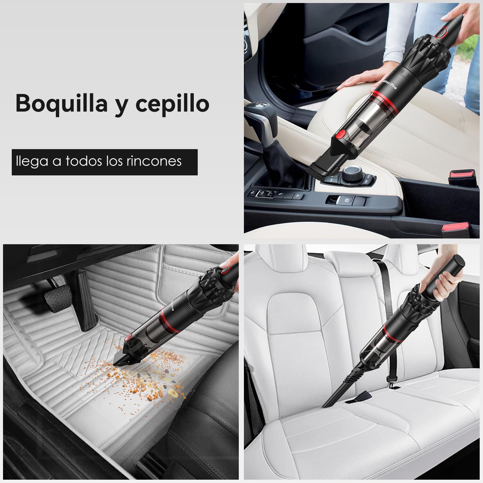 Akitas Pro H2 Aspiradora de Mano Sin Cable Ultraligera 0,5 kg – Potente Succión con Doble Modo, Batería 2600mAh, Filtro HEPA y Acero, Boquilla y Cepillo, Compacta para Hogar, Sofá y Coche