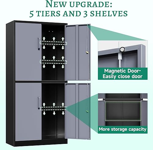 Miniatura 5 de Letaya Armarios de Almacenamiento de Metal con Puerta con Cerradura y Estantes, Gabinetes de Herramientas de Garaje de Acero para Hogar, Oficina