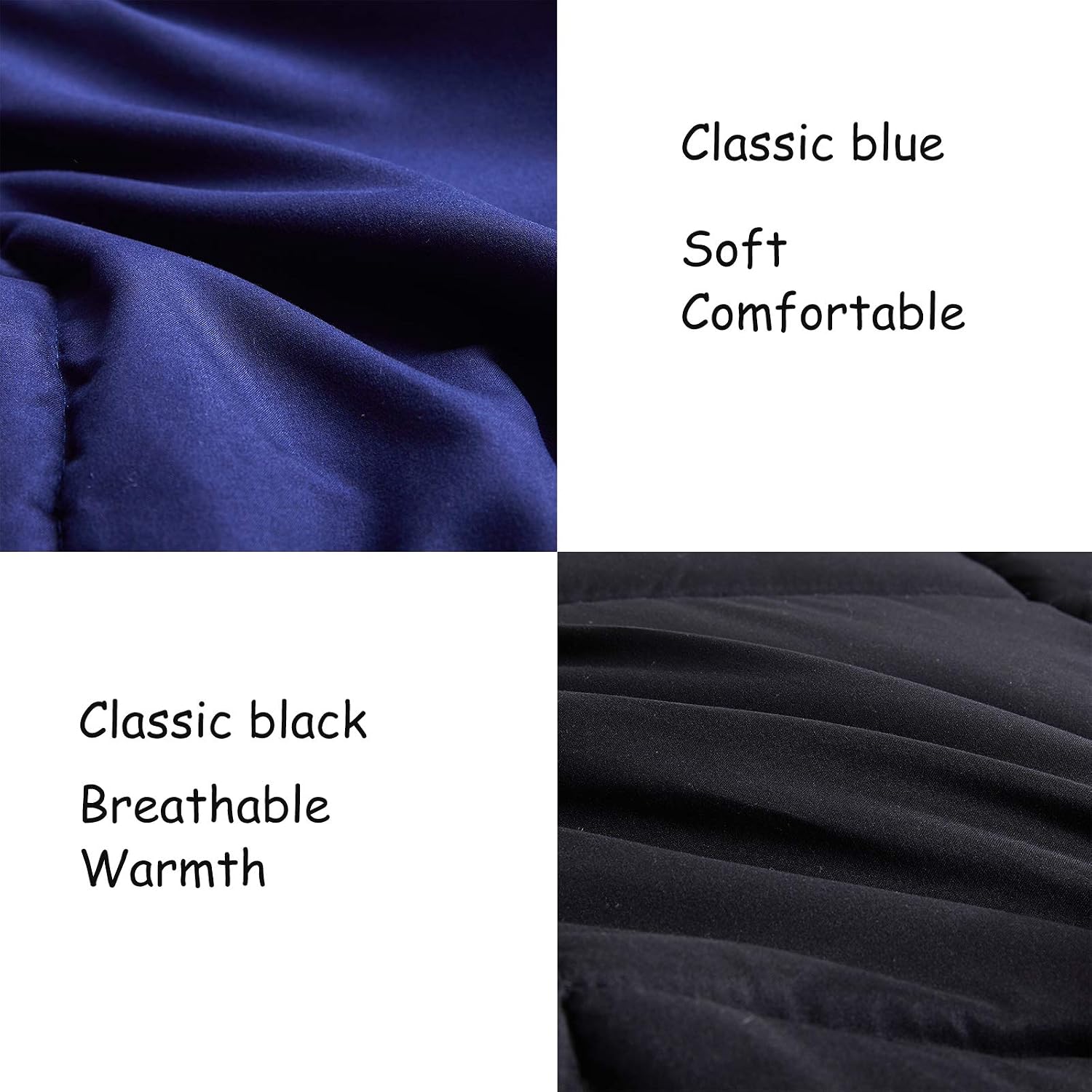 ELNIDO QUEEN All-Season Reversible Down Alternative Quilted Comforter- Corner Duvet Tabs-Machine Washable-Duvet Insert or Stand – Alone Lightweight Comforter- Navy/Black -Queen Size(88×92 Inch)