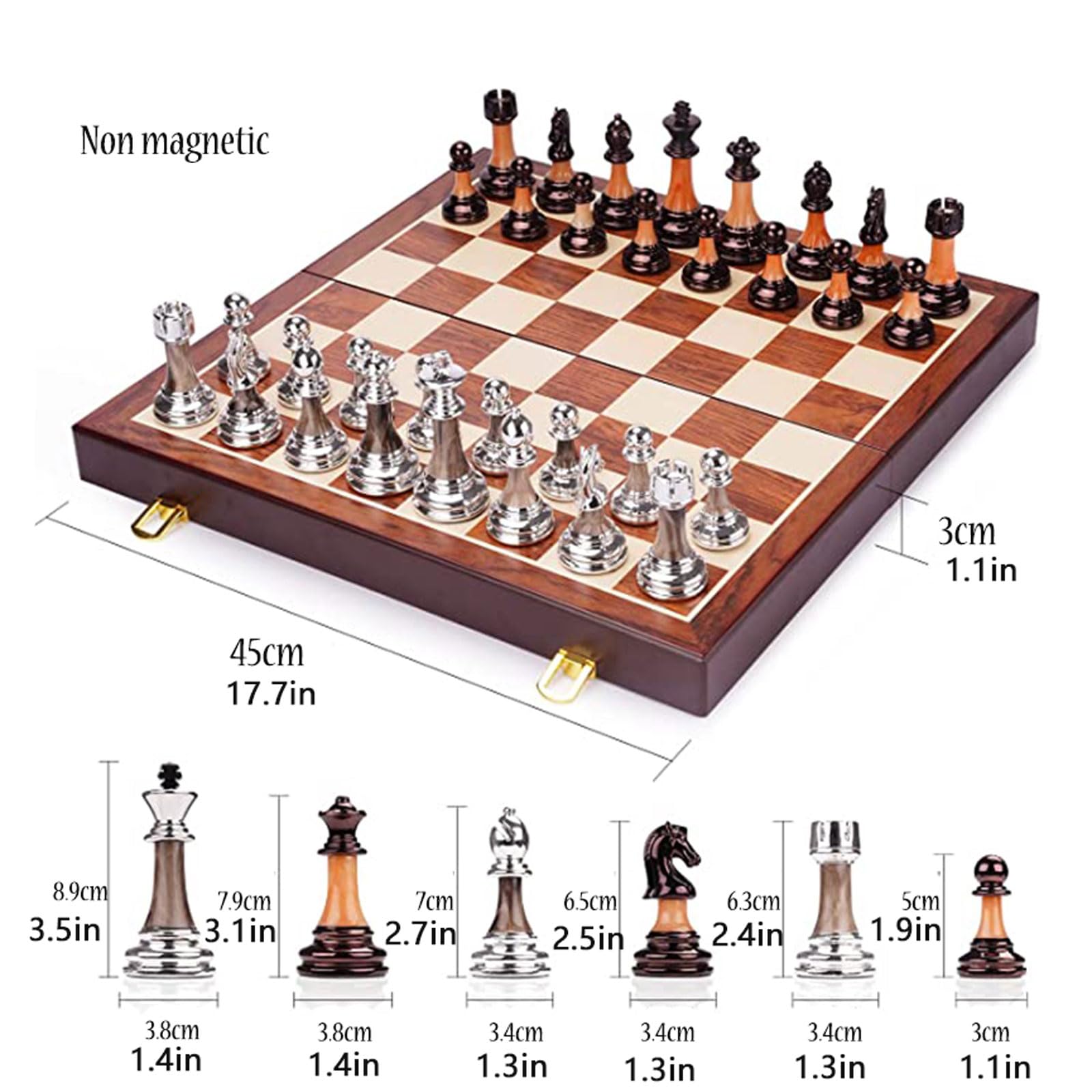 Set di scacchiere Grandi Set di Scacchi Pieghevoli in Legno con Pezzi in Metallo e Slot per riporre Gli Oggetti Non per Adulti/Set di Scacchi (Set di Scacchi)