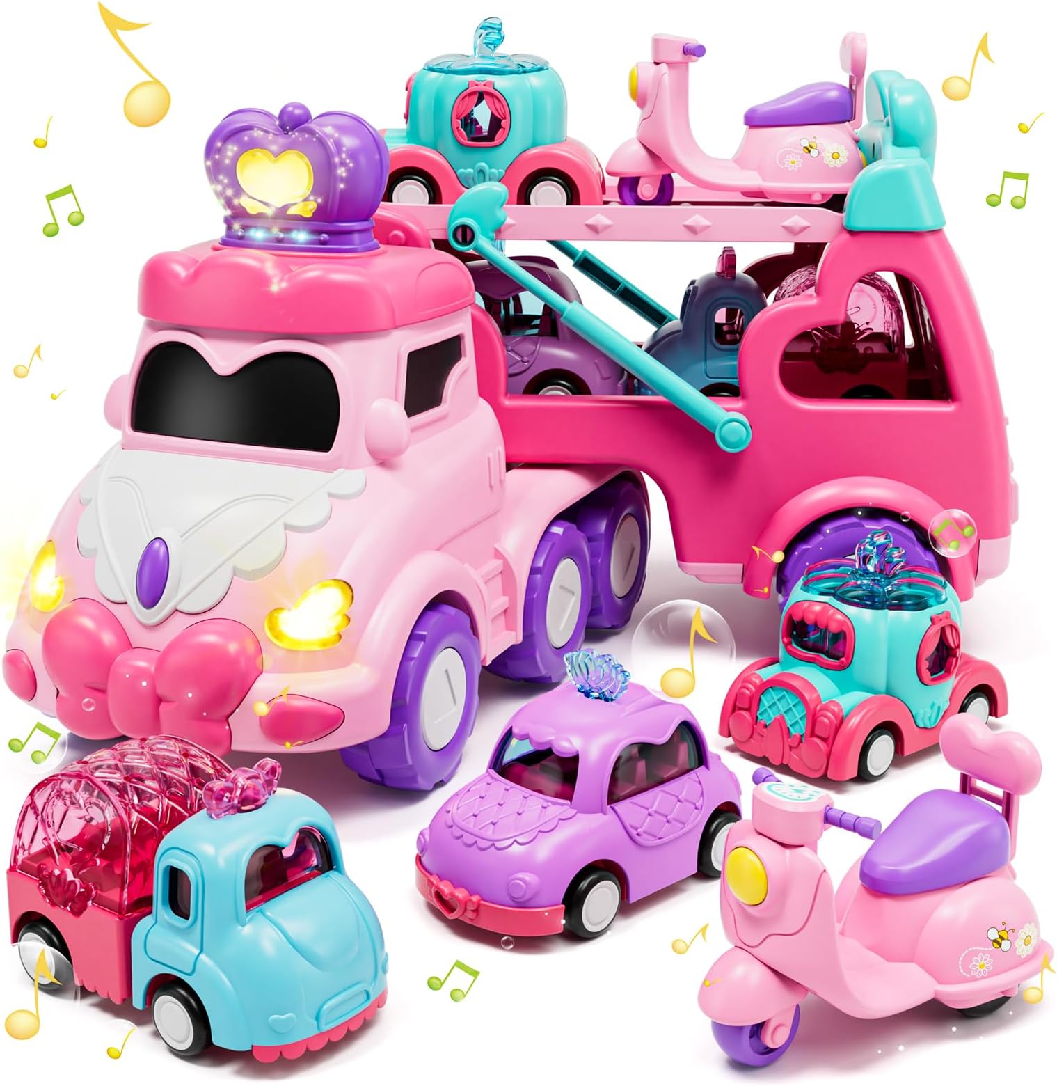 Lehoo Castle Toys for 2 3 Year Old Girls, Montessori Toy for 2 3 Year Olds Girls, Toddler Interactive Travel Toys Musical Light up, Birthday Gifts Princess Crown Carrier Truck