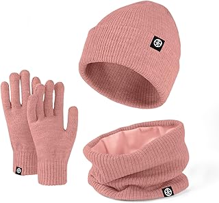 Invierno Gorro Bufanda Guante Set para Hombre Mujer Color Sólido Gorro de Punto Guantes de Pantalla Táctil Calentador de Cuello con Forro Polar Térmica Set de Invierno Cálido