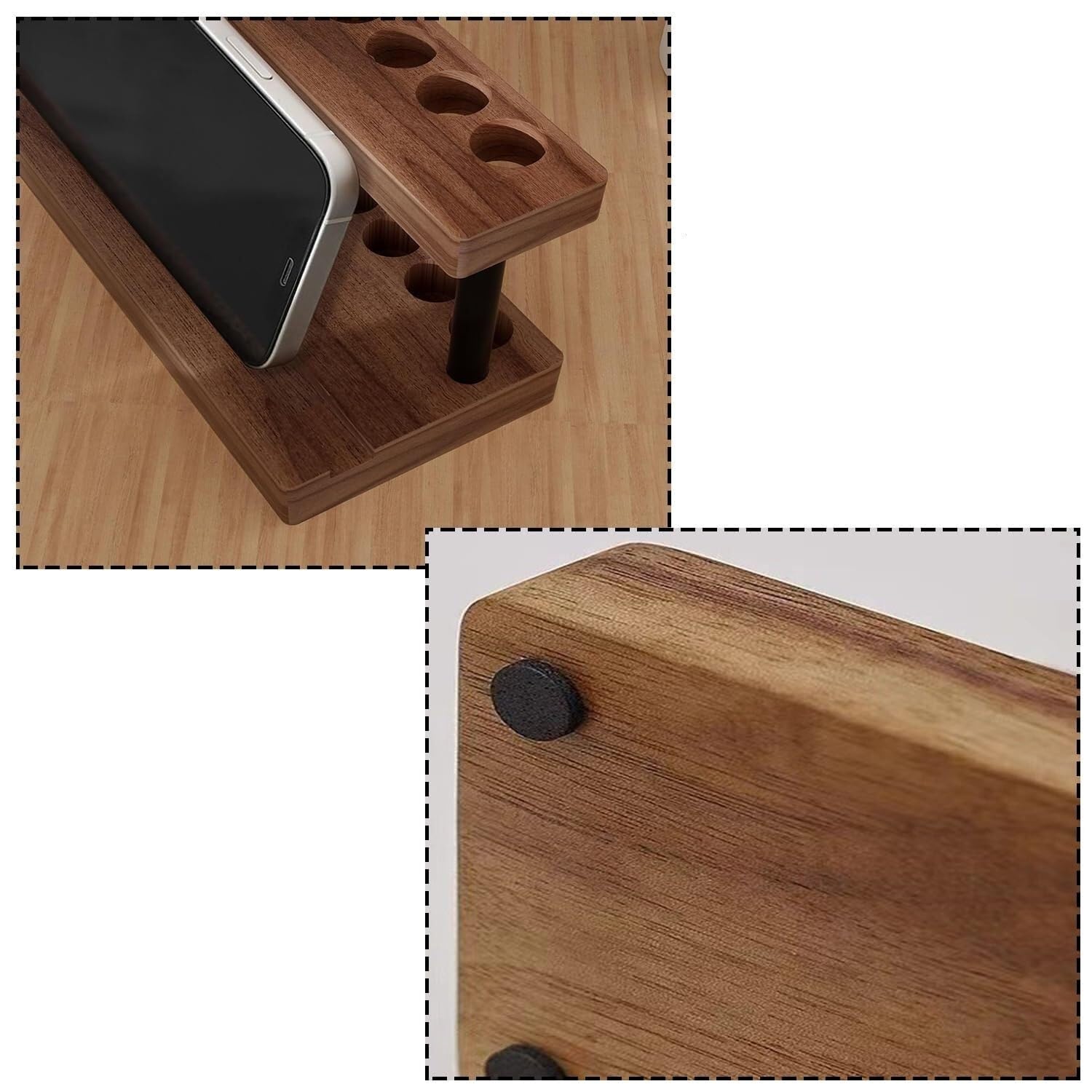Stifteköcher Stifte Halter Schreibtisch-Stifthalter Mit 9 Stiftfächern Und Einem Telefonständer Schreibtisch-Organizer(Walnut)