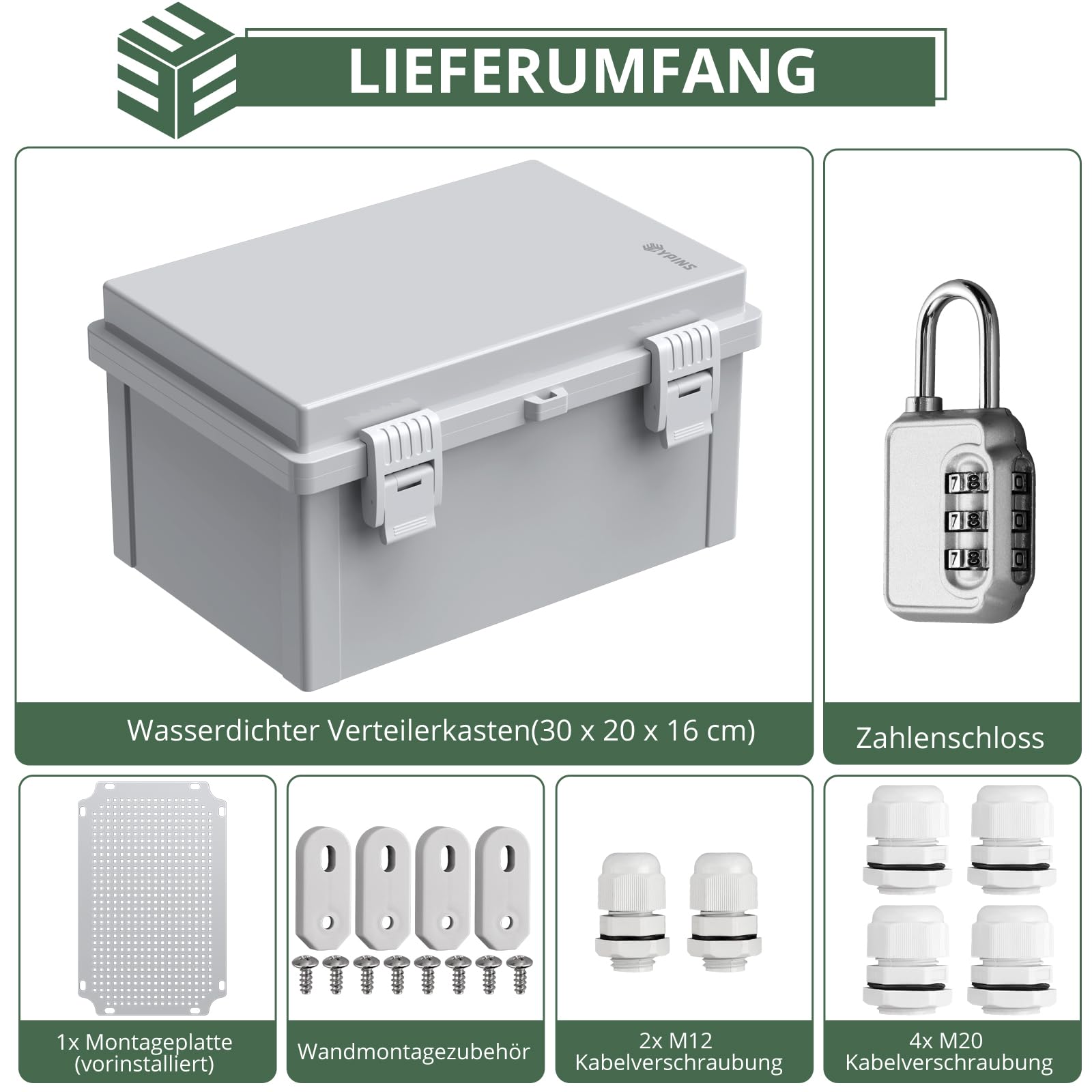 EYPINS Wasserdicht Verteilerkasten IP67, Anschlussdose Wasserdicht ABS Kunststoff Gehäuse außen Steckdosenkasten, Schaltkasten, Stromkasten mit Montagezubehör 30x20x16cm | Grauer Schaltschrank