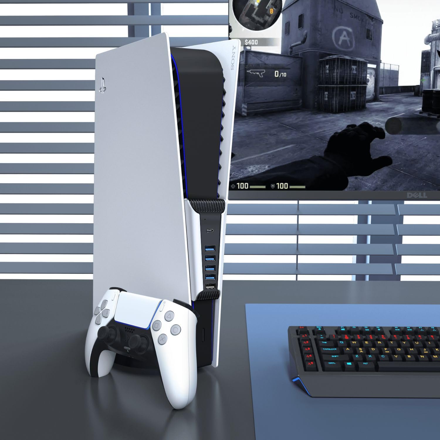 TNP Hub USB per console PS5 – Extender porta USB ad alta velocità per accessori PS5 con 4 x USB 2.0, 1 x USB 3.1 e 1 x porta di ricarica, adattatore di espansione USB per console Playstation UHD e