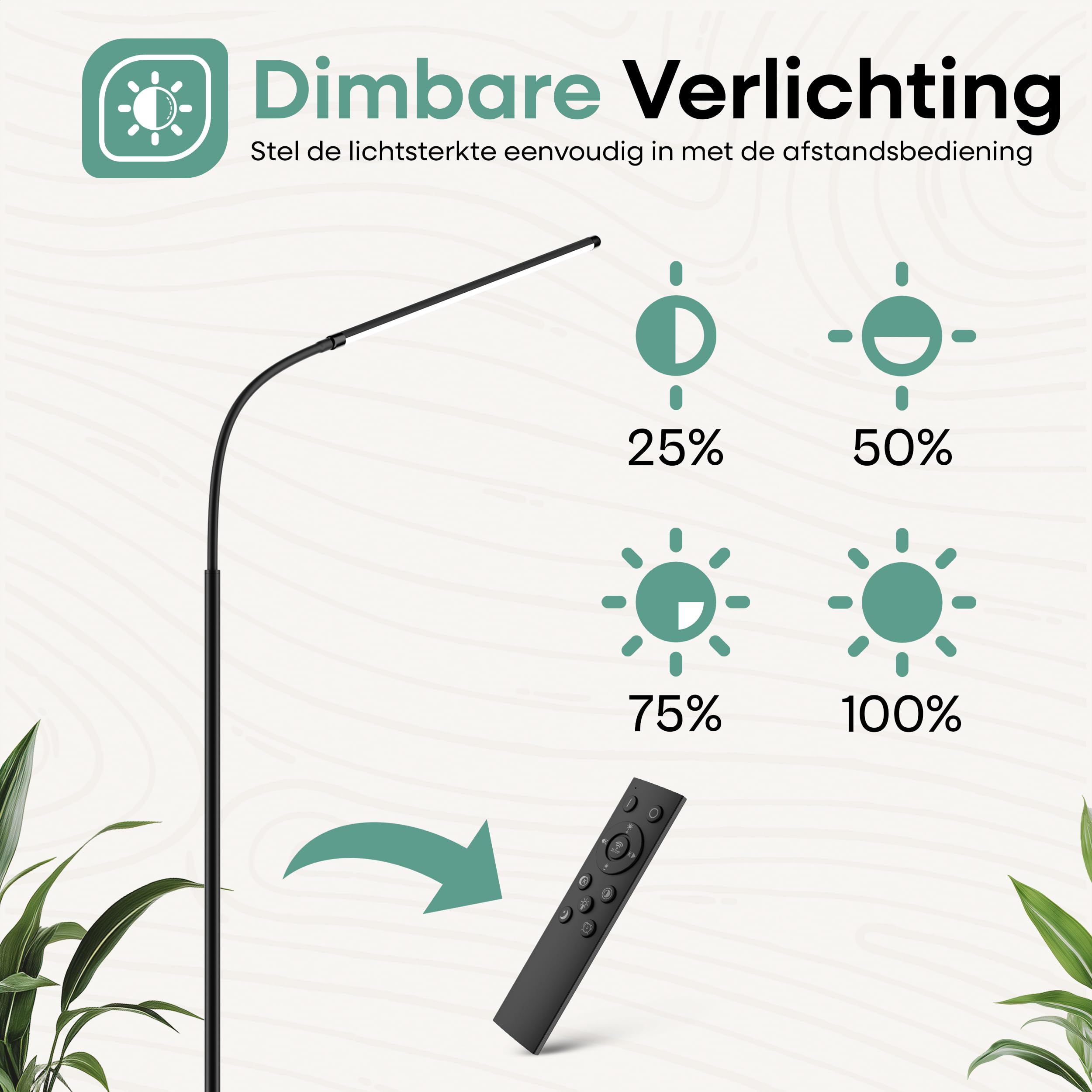 SBR Pro Line Lampadaire Noir LED, Télécommande, Dimmable