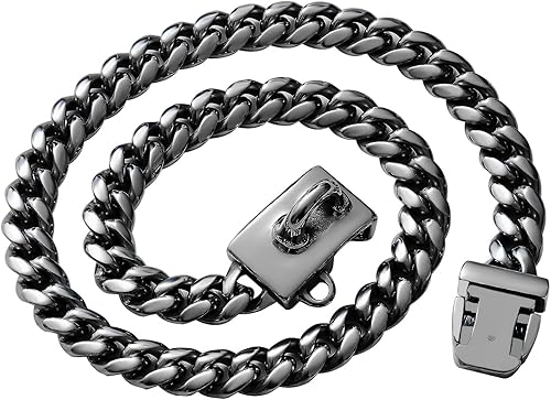 Miniatura 71 de Collar de perro de acero inoxidable, collar de joyería de bulldog con encanto, impermeable, oro rosa, negro, plata, resistente, collar de perro