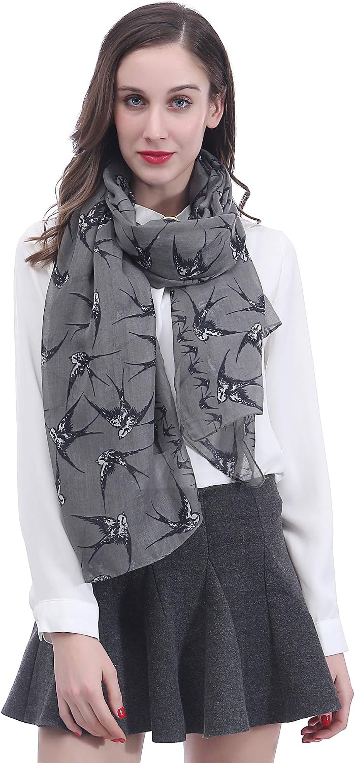 Lina & Lily Sciara Donna Con Stampa Uccelli - Morbida E Leggera, Formato 90x180 Cm - Colore Blu Scuro - 5