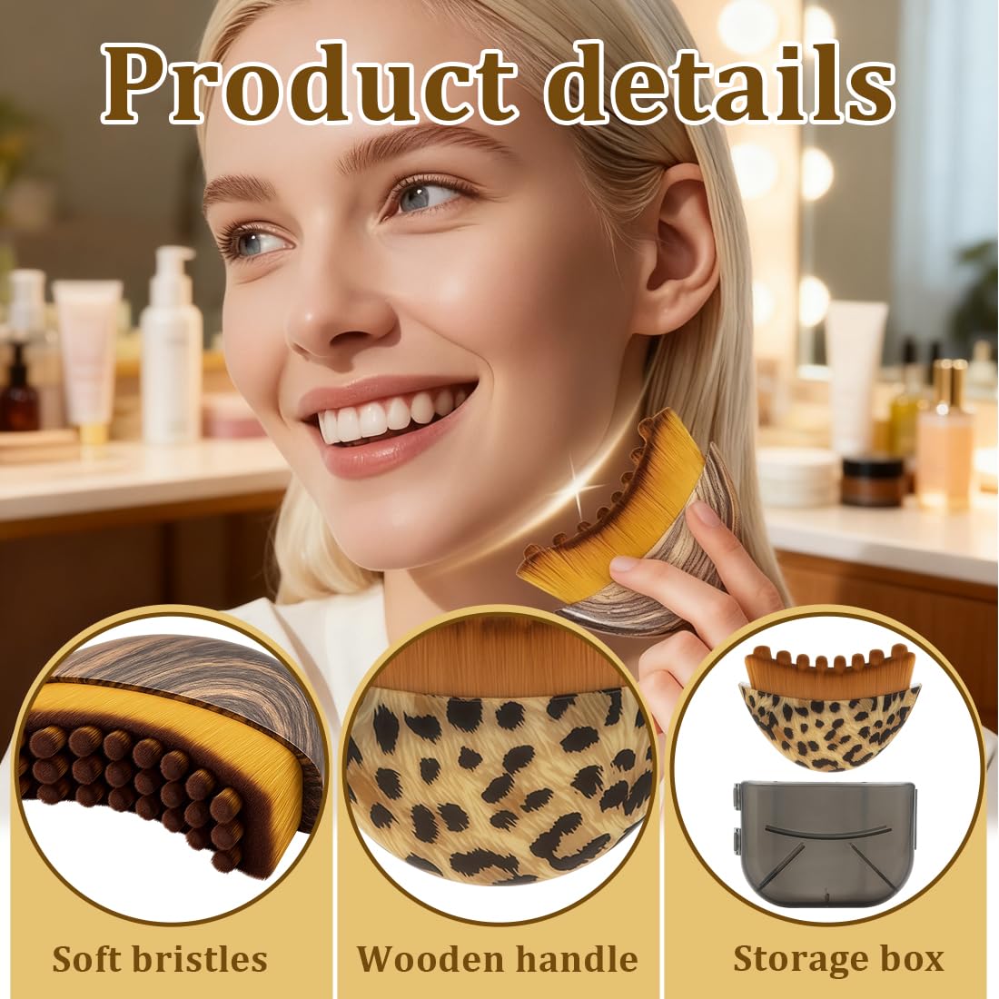 Cepillo de Drenaje Linfático Facial – 2 Piezas en Diseño Dorado y Leopardo, para Piel Radiante y Desintoxicada — view 3