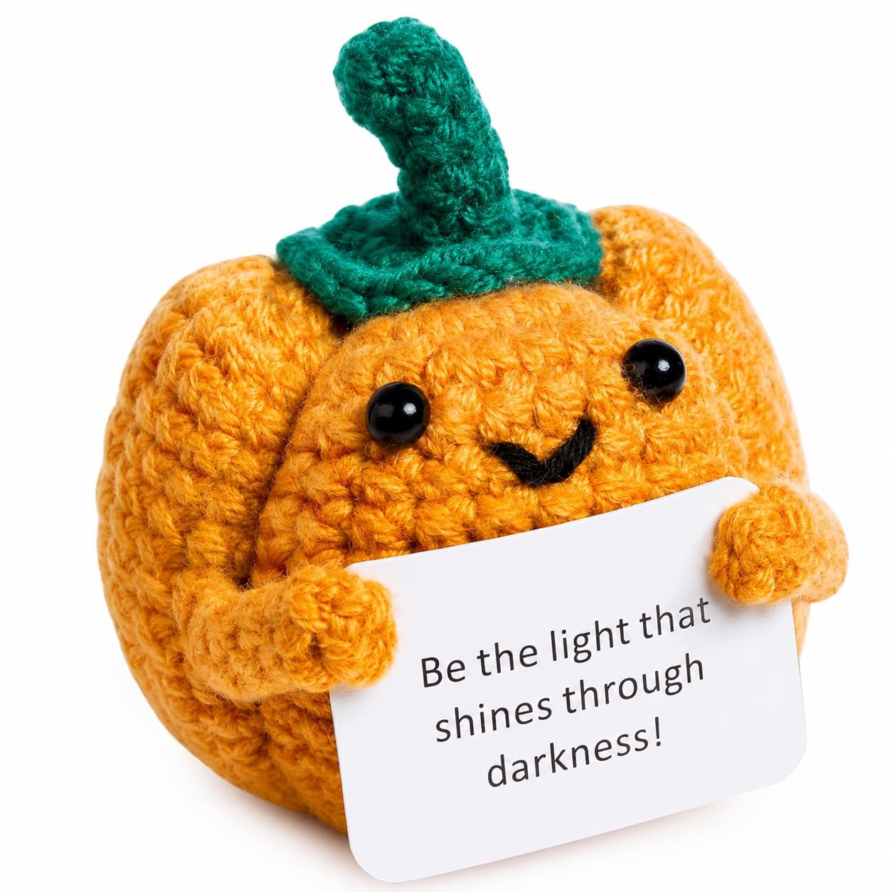 Gryphix Sloth Gifts, Positive Crochet Plush Affirmation Card, Emotional Support (Round pumpkin)