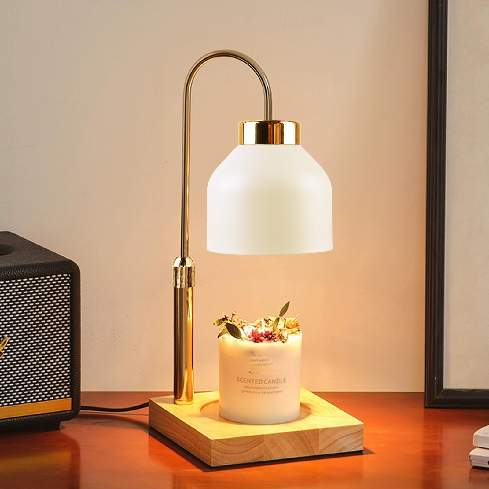 BORDEAG Lámpara Calentador de Velas, Candle Warmer Lamp con Temporizador y Regulador de Intensidad, Altura Ajustable, para Velas Perfumadas en Cristal, Decoración, Regalo