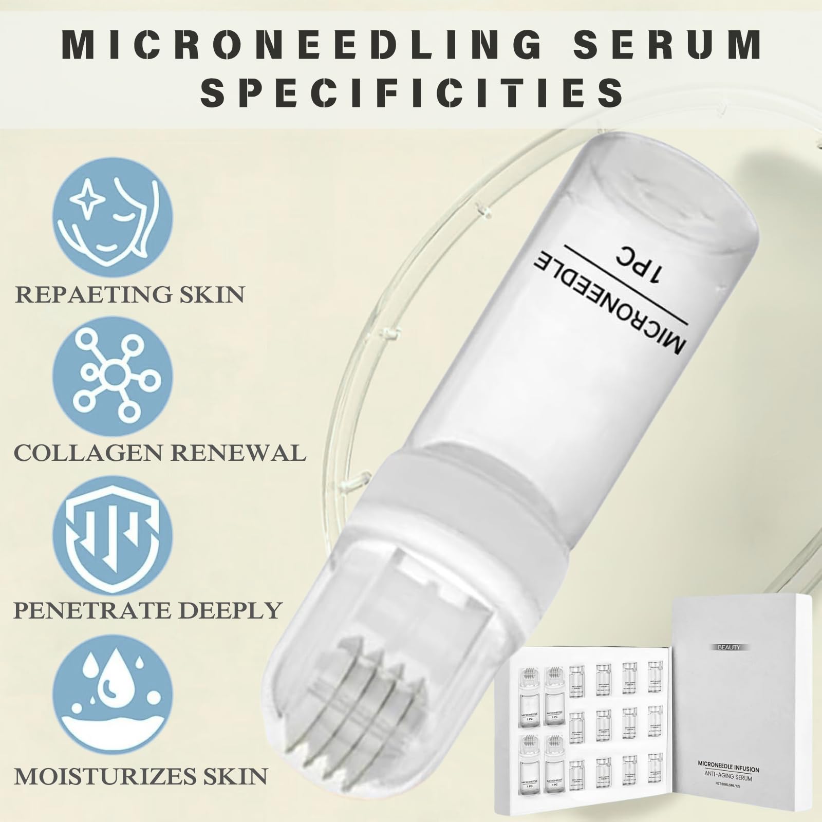 Micro Needling Infusion Facial System,Anti-Aging Microneedling Serum Kit with Collagen & Hyaluronic Acid,Micro needling Roller Kit for Face,Neck & Lip - Image 2