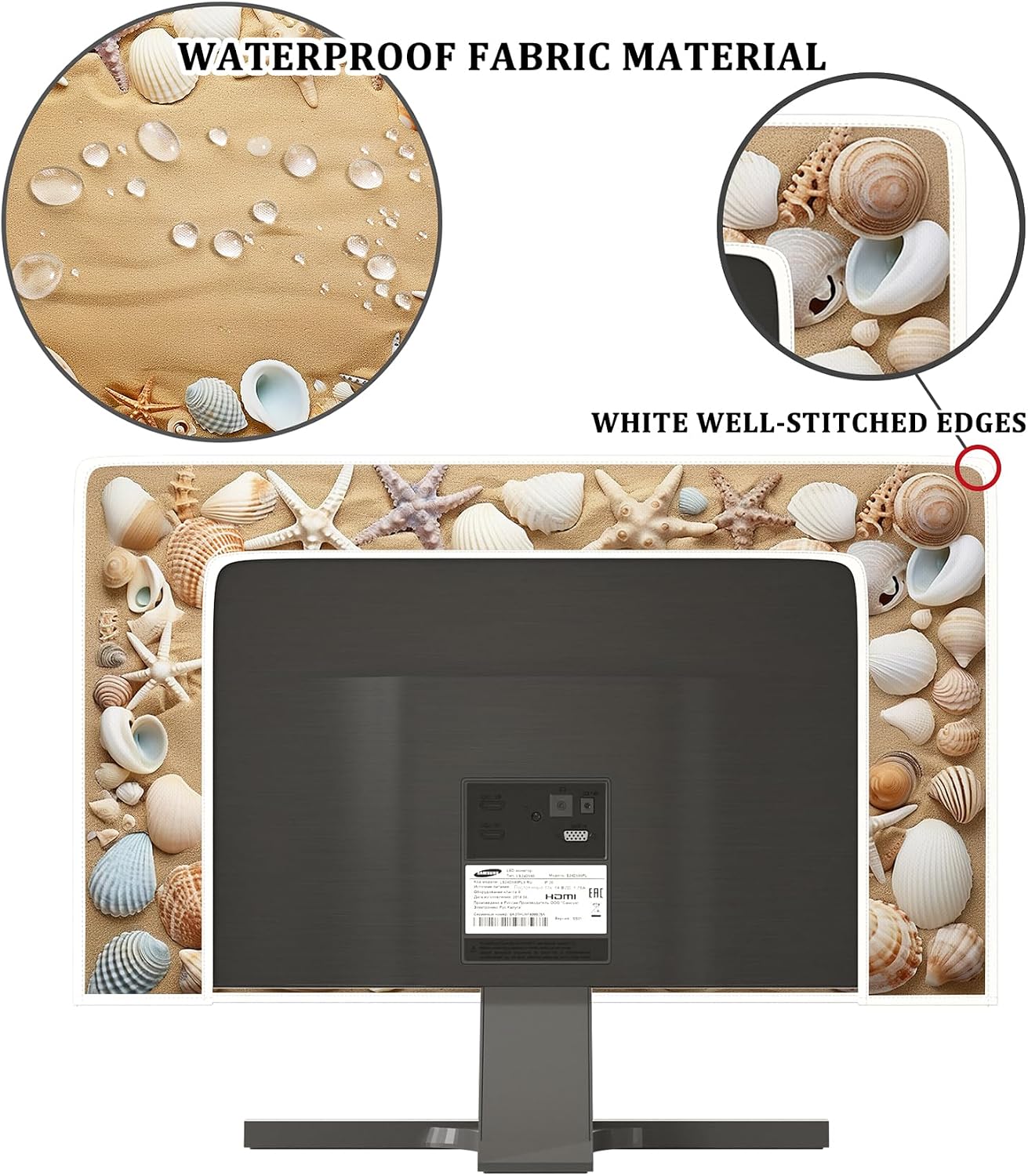 Waterproof Computer Monitor Cover 26, 27, 28 Inch Full Body Cover for Computer Screen Anti-Static Dustproof Protective Covers for LCD/LED/HD Desktop PC CPU Tower Protector,Beach Shell