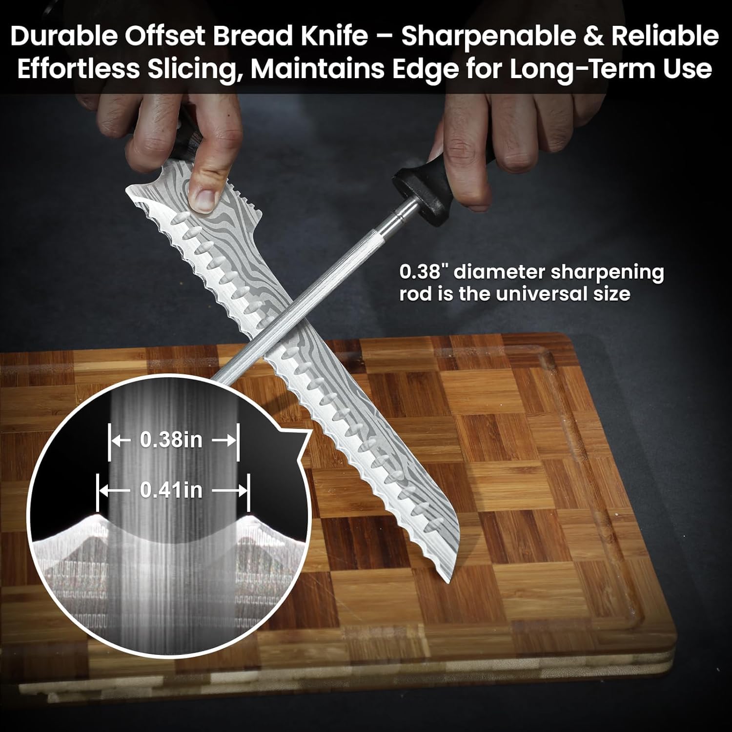 SYOKAMI Offset Brotmesser für selbstgebackenes Brot, 26,7cm Nachschärfbares Brotmesser Wellenschliff, Ultrascharf zum Schneiden von Sauerteig, Ideal zum Schneiden von Kuchen, Obst und Fleisch