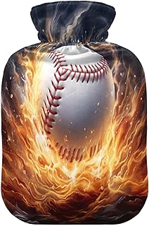 Wajiw Hot Water Bottle with Cover 2L Warm Water Bottle for Hot and Cold Compress Hot and Cold Therapies,Hand Feet Warmer,Fire Baseball