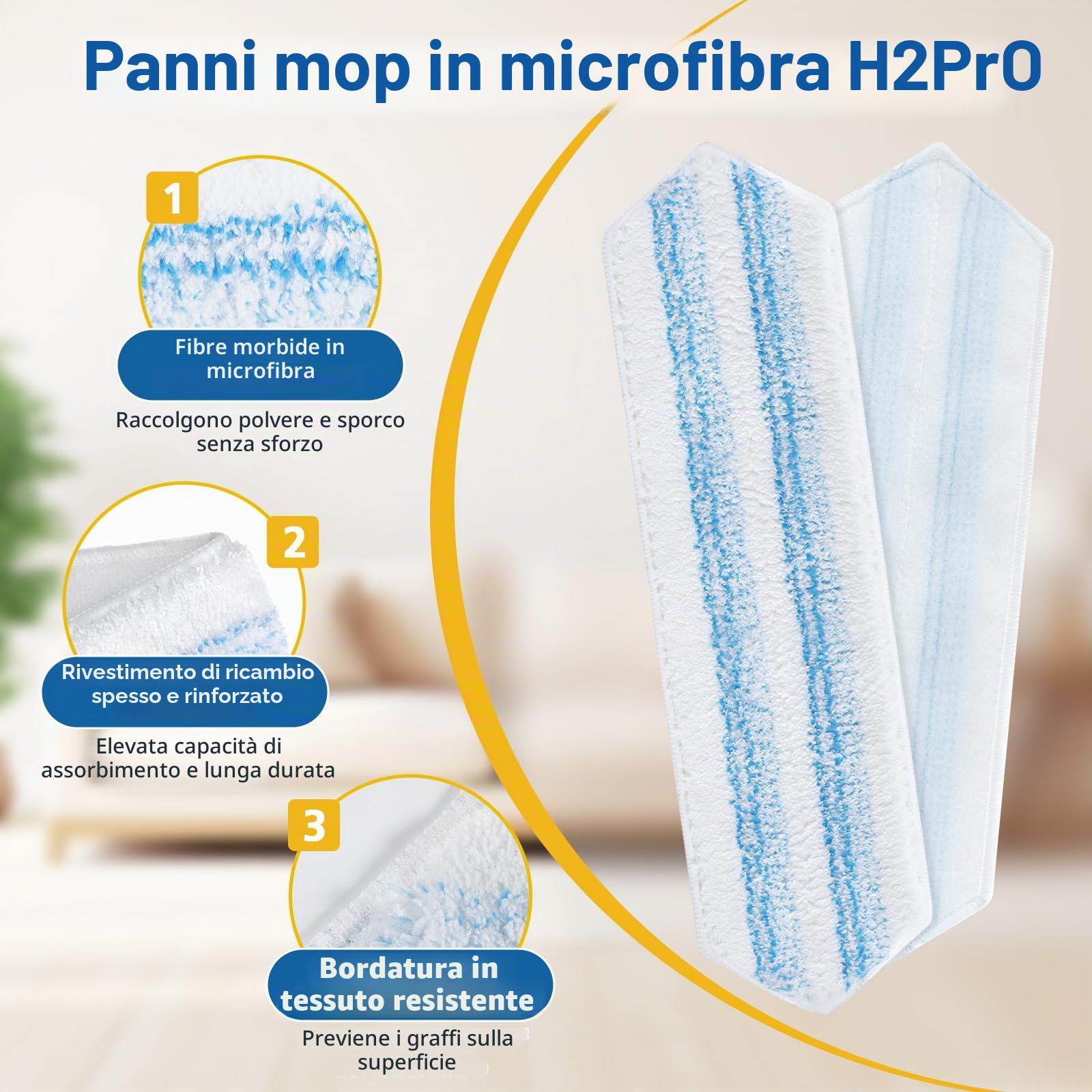 6 panni in microfibra compatibili con Vileda H2PrO e O-Cedar H2PrO - Rivestimento di ricambio per lavapavimenti e macchie di rimozione rapida