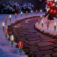 Vista 14 de Luces LED C9 para camino de 7 pies, luces de camino de Navidad, luz multicolor para pasarela al aire libre con 4 estacas de marcador conectables