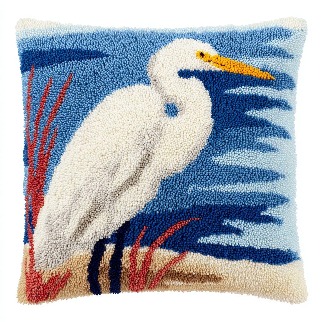 Taxpy Latch Hook Cushion Kits, Animal egret Pillow Case Rug Cover DIY Needlework Embroidery Kits Handmade Cushion Kit 43x43cm